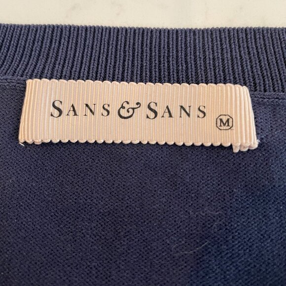 Sans & Sans from Singapore 3/4 Slv Crew Neck Knit Tunic Front Slit Blue Sz S/M - Picture 11 of 14
